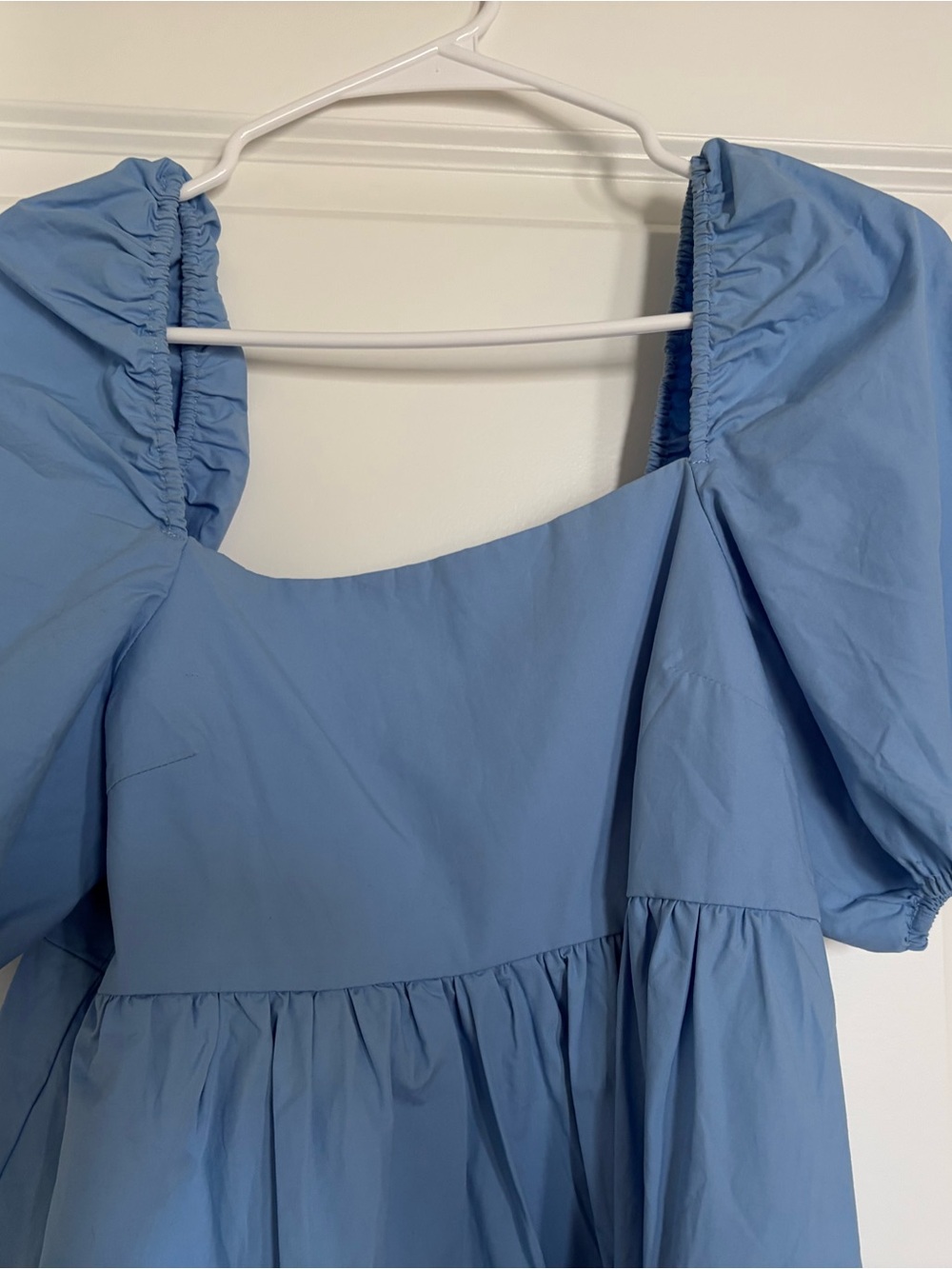 Mango Light Blue Puff Sleeve Babydoll Dress